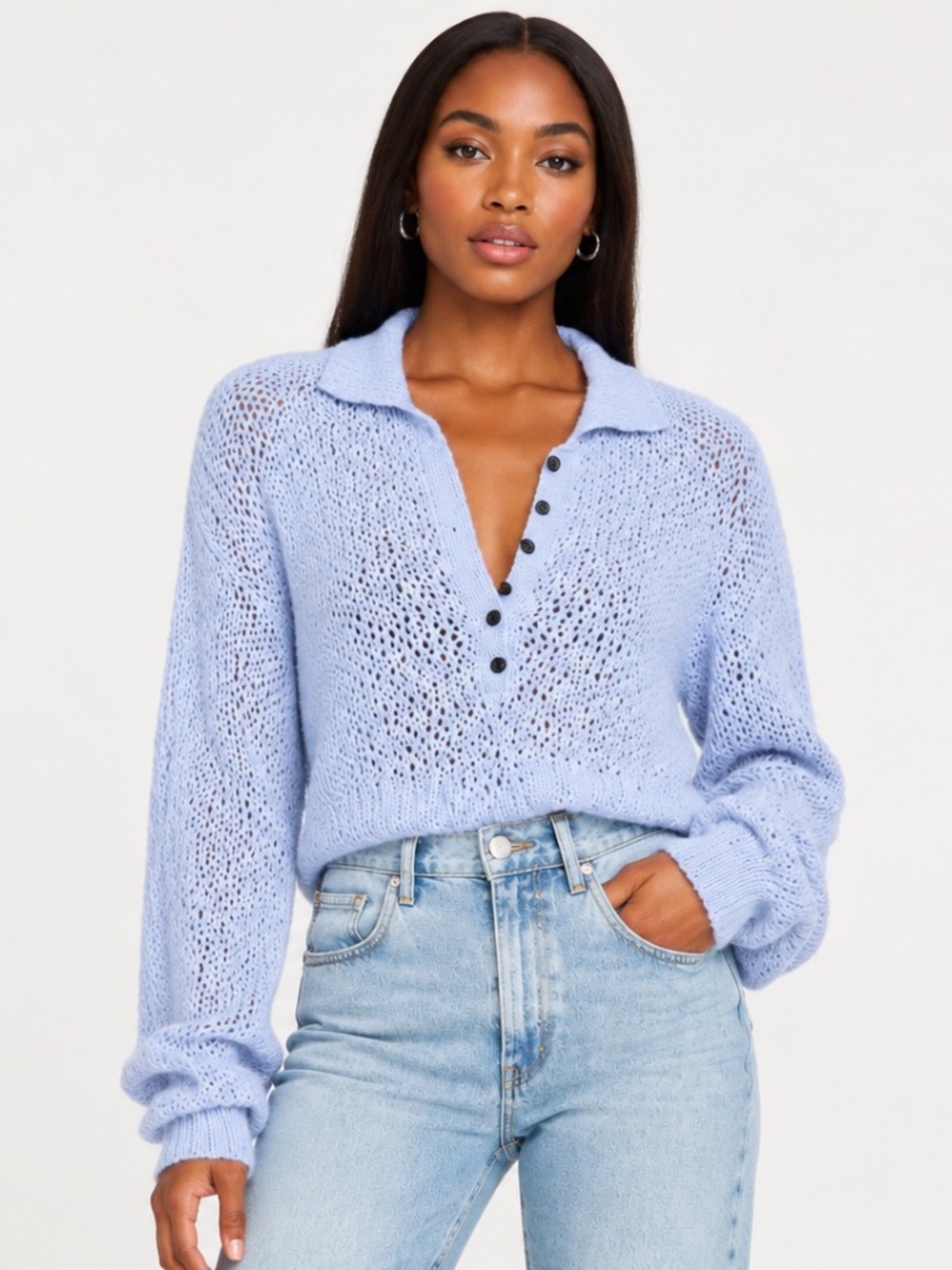 Free People Snowdrift Open Knit Sweater Periwinkle Ice Beachy Boho Women Size S